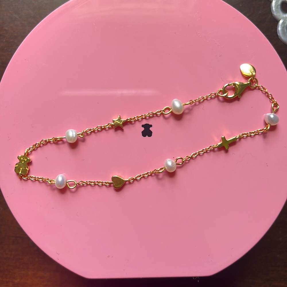 Tous Gold Plated Bracelet with Freshwater Pearls and Charms